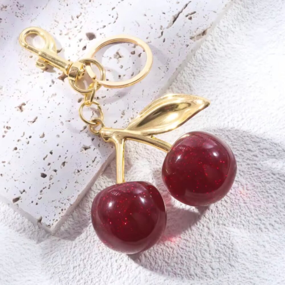 Gold Cherry Keychain Charm